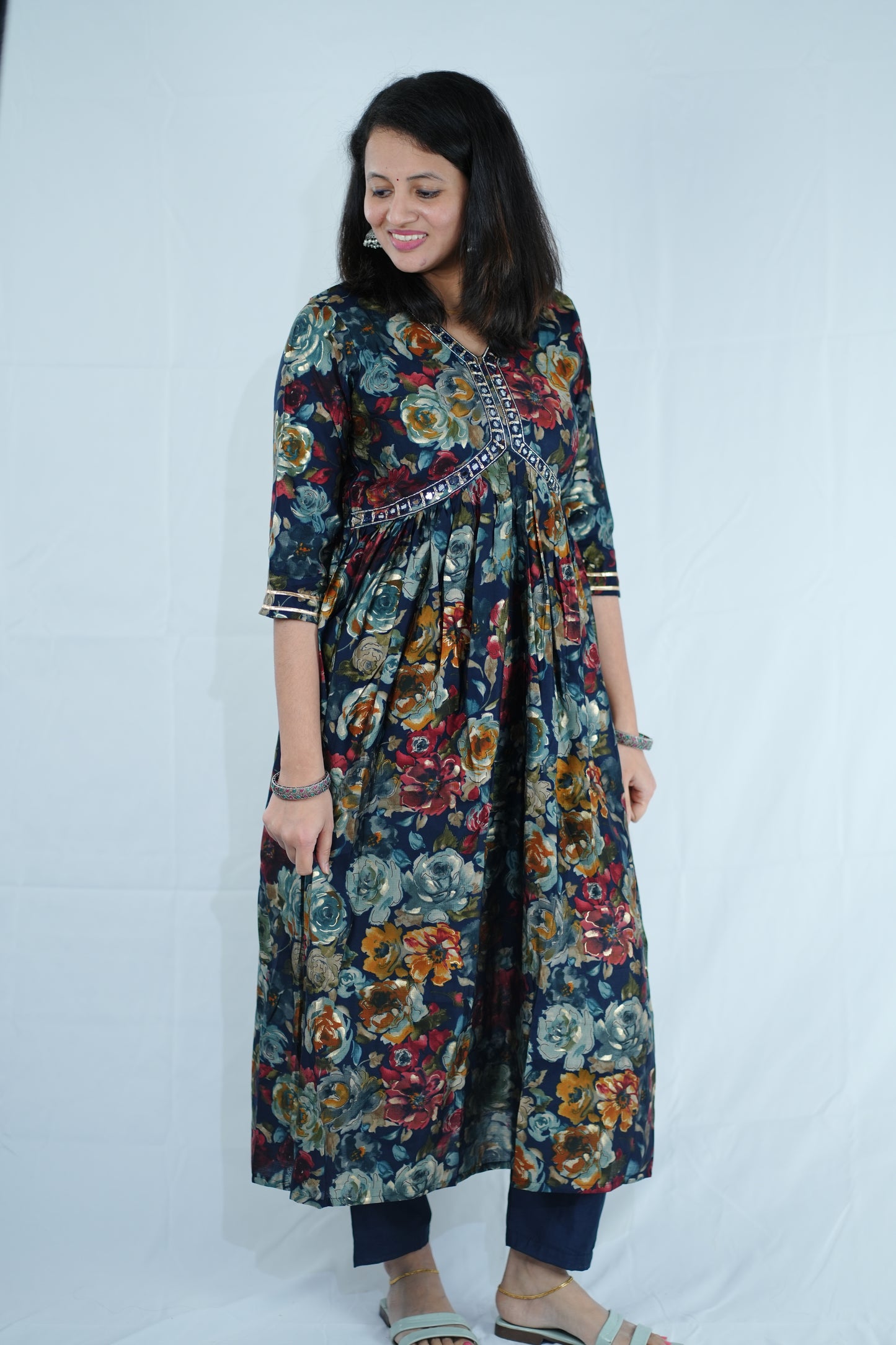 Aliya cut muslin Silk fabric Kurti Set -(Ksh-644)