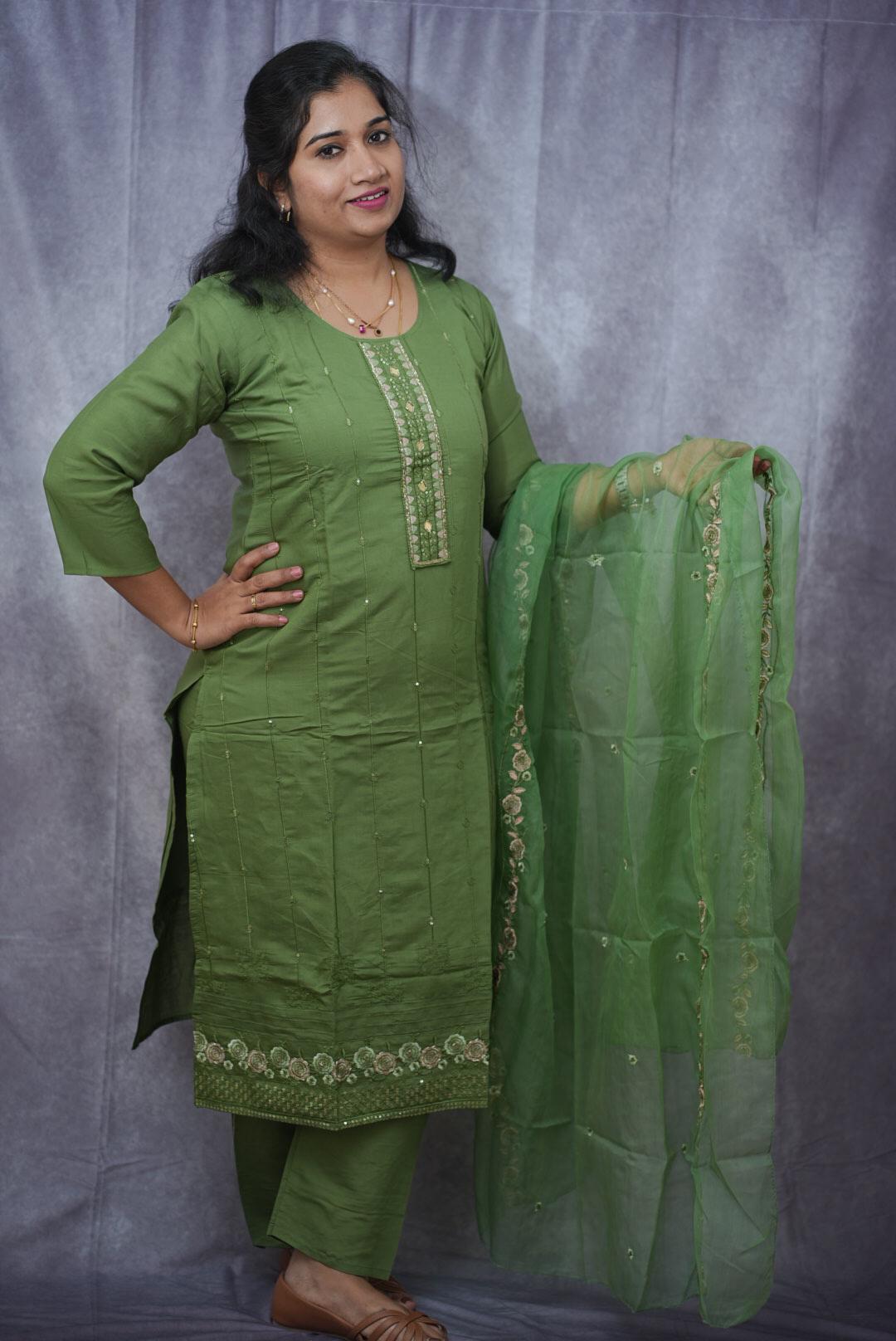Roman silk Kurti set in sage green colour(KER-2001)