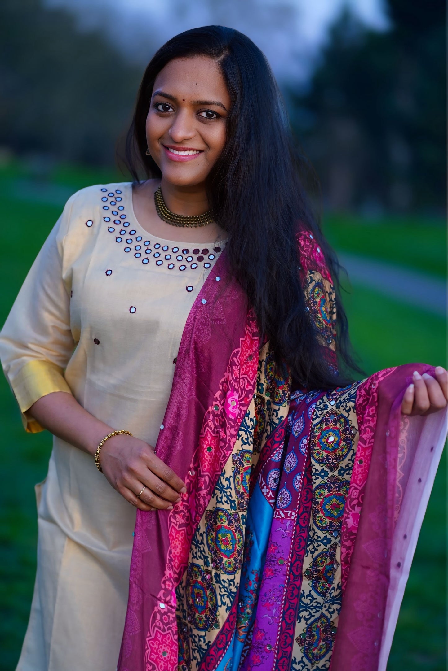 Tissue kasavu kurti set with designer dupatta(KER-1082)
