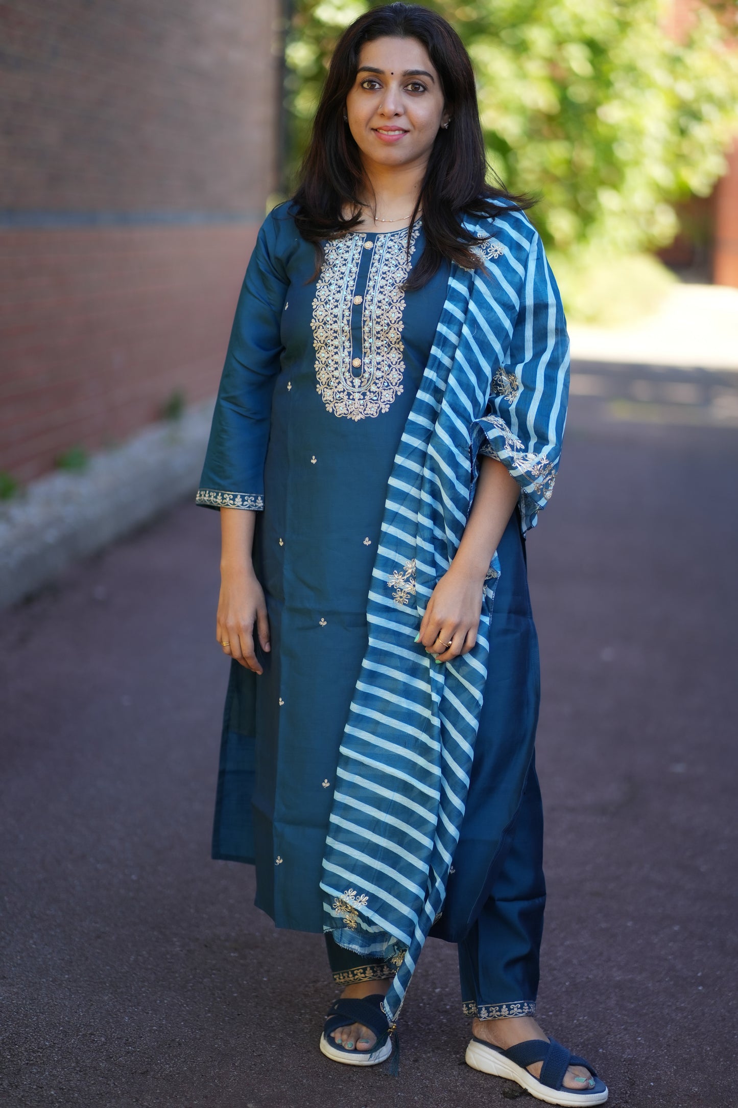 Roman Silk Kurti Set with lehariya dupatta - (Kur532)