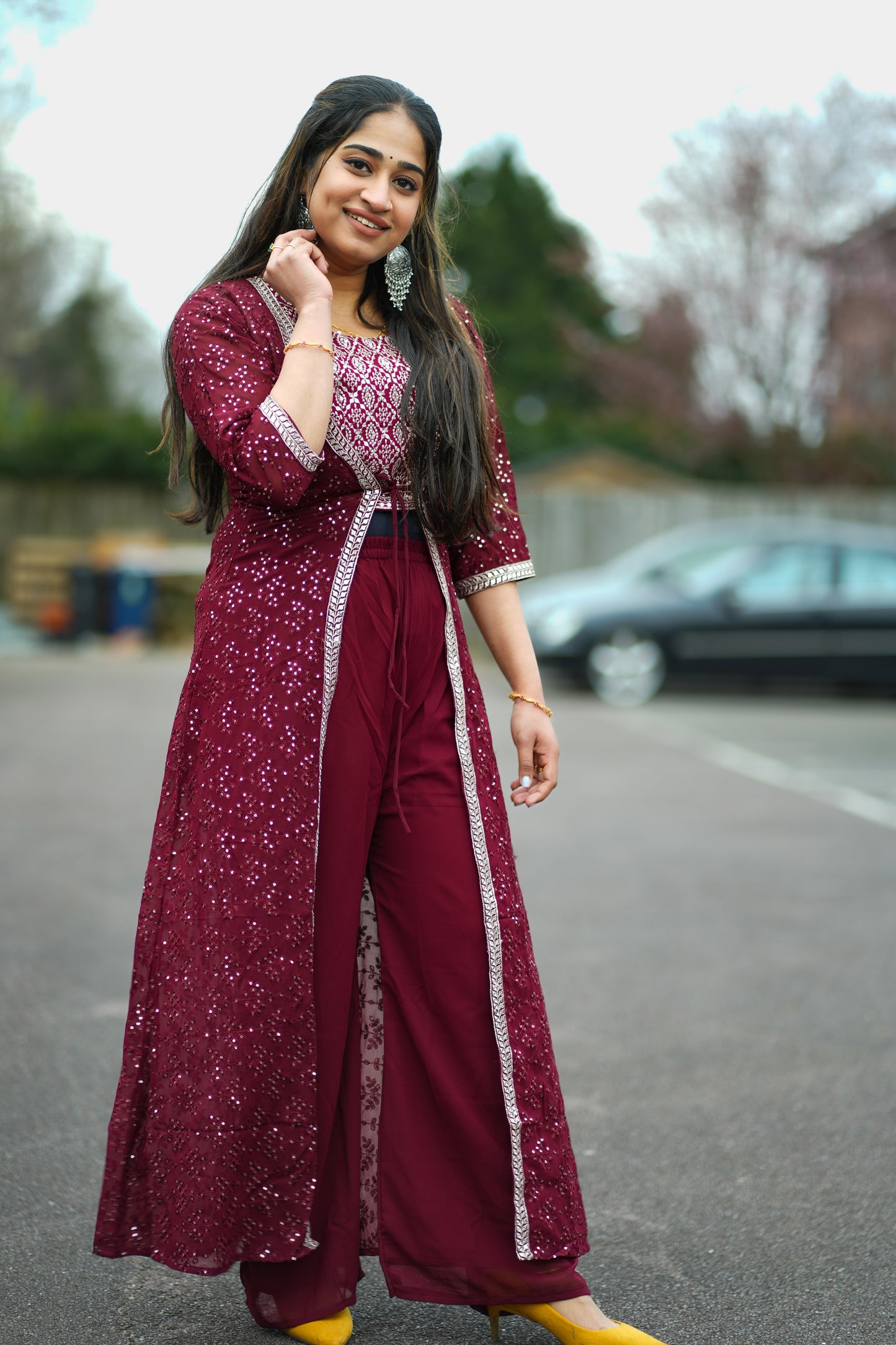 Georgette Party dress in Burgandy (KER786)