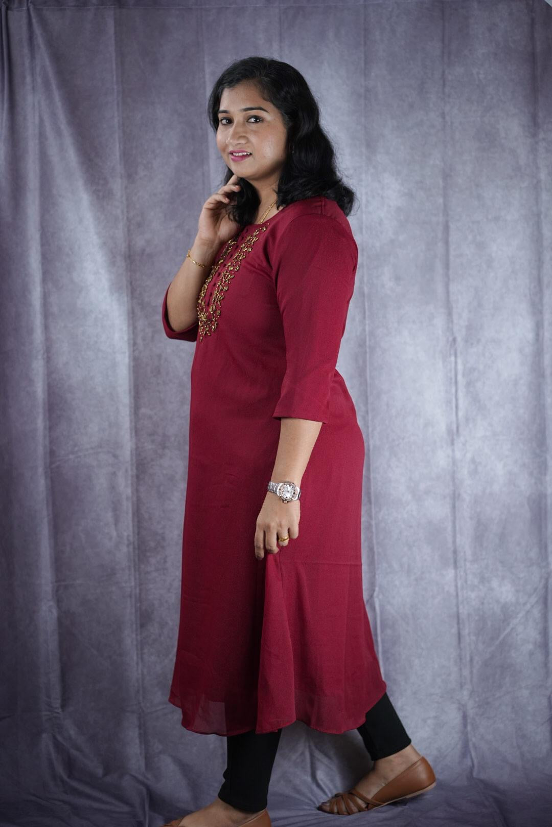Georgette Kurti top in maroon colour(KER-2015)