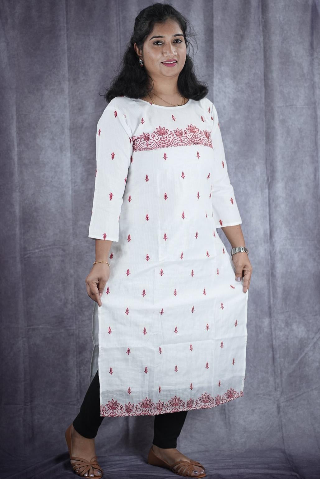 White kurti top with design work(KER-2020)