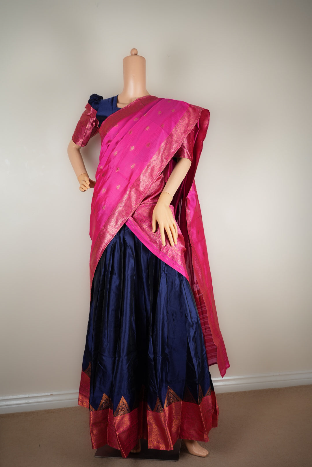 Onam Special Silk Dhavani set from Floral Blues