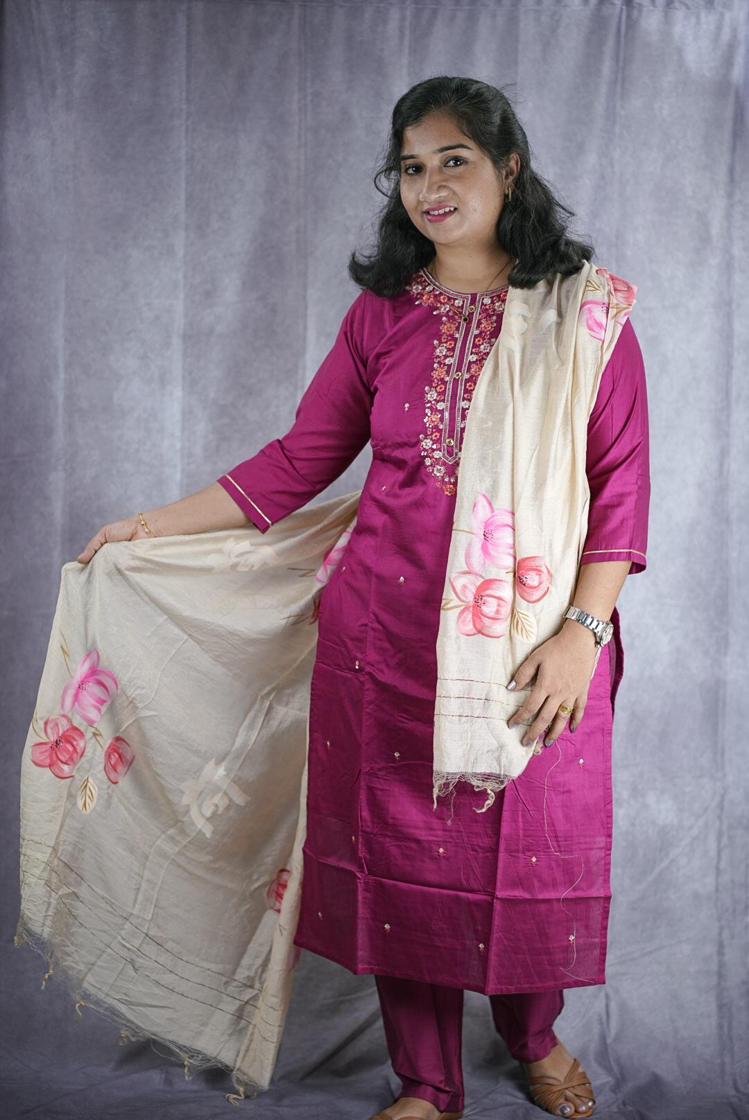 Stunning Roman silk Kurti set with floral design(KSH-2017)