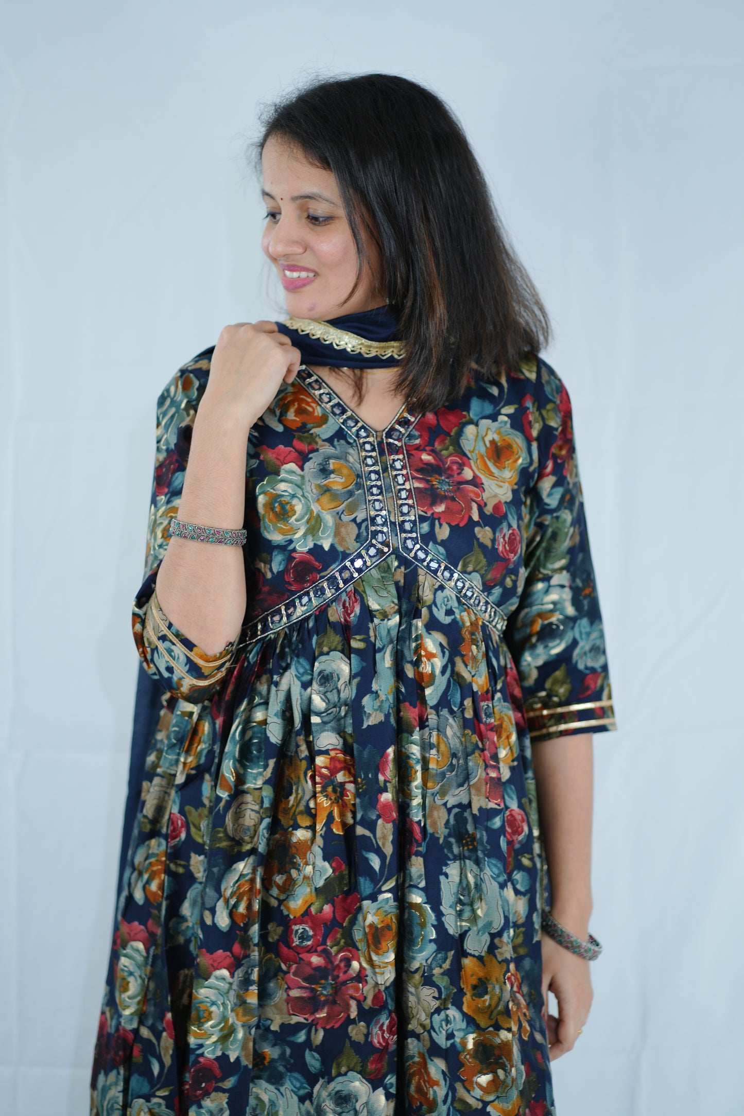 Aliya cut muslin Silk fabric Kurti Set -(Ksh-644)