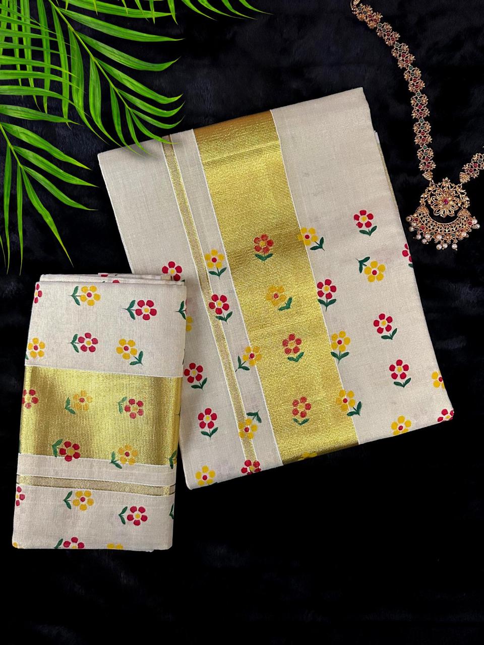 Beautiful floral print set mundu(SM-237)
