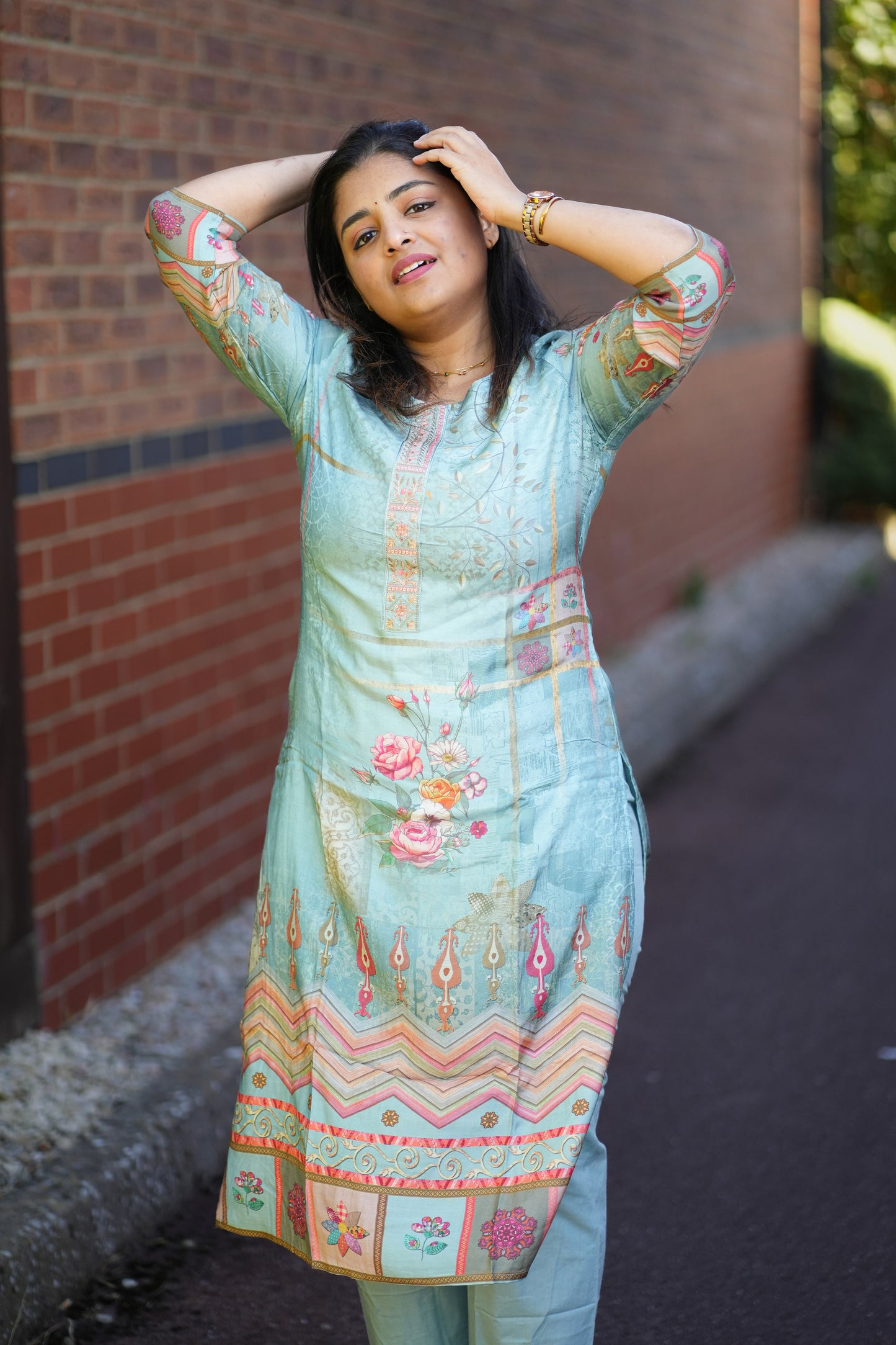 Roman silk kurti set in shade of teal green (Kur-594)