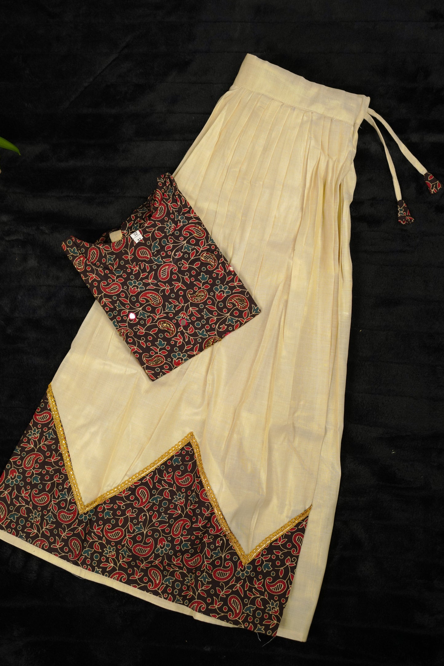 Girls ajrakh styled pavada with mirror work blouse (KCW121)