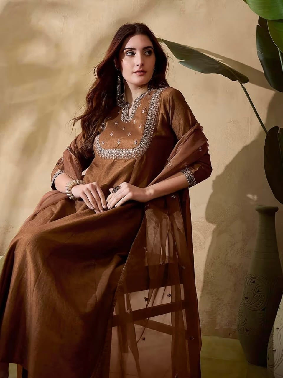 Vichitra Silk Kurti Set with Organza Dupatta (JN-2015)