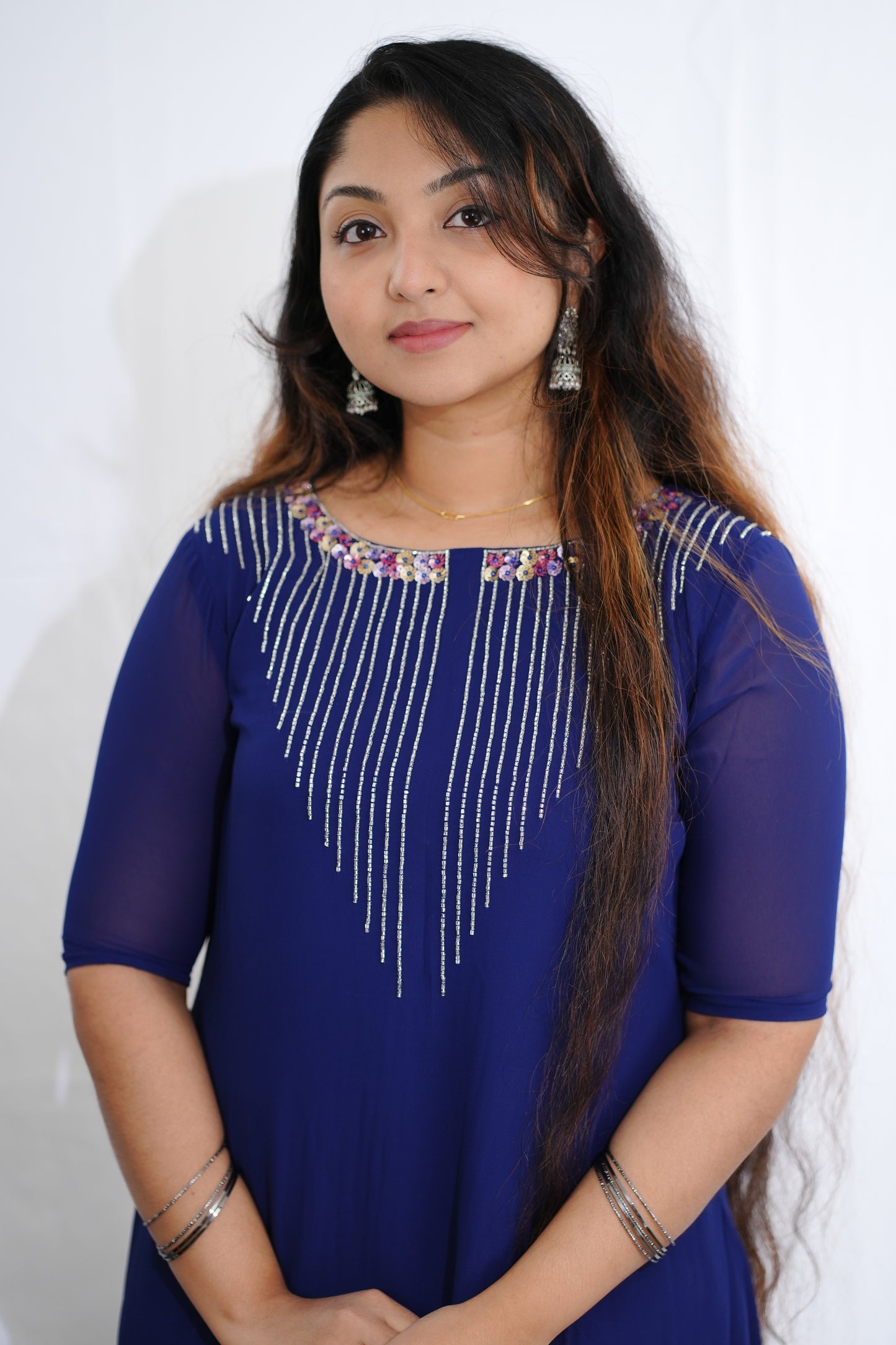 Georgette Kurti in blue shade - (Fst-617)