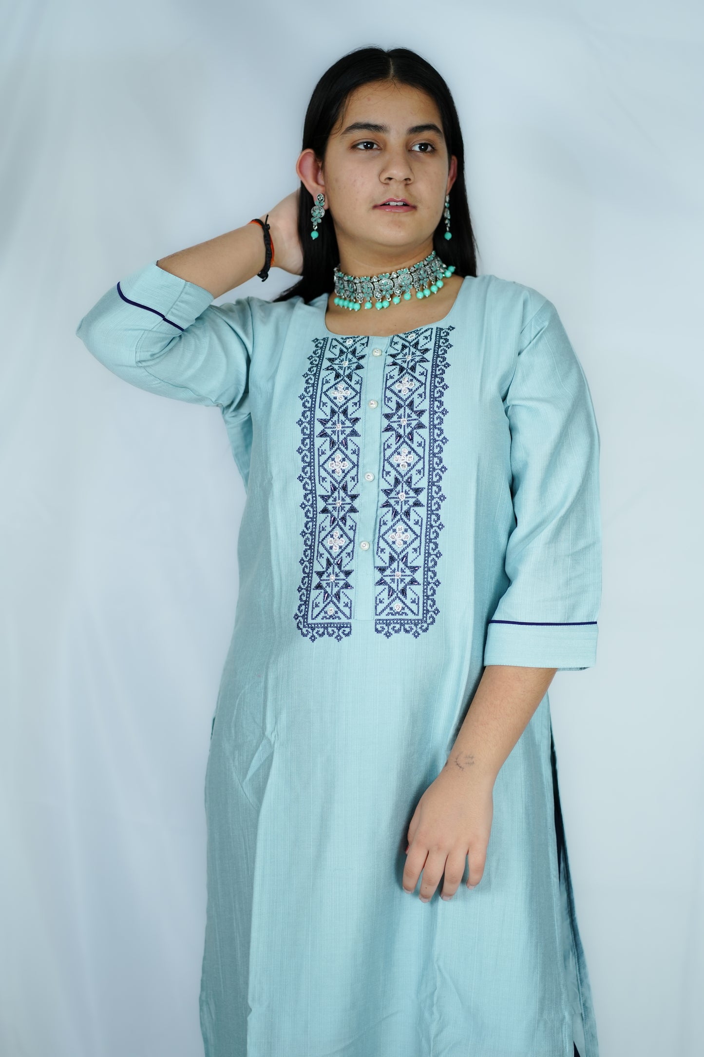 Trendy Blue Kurti Set (Kur-615)