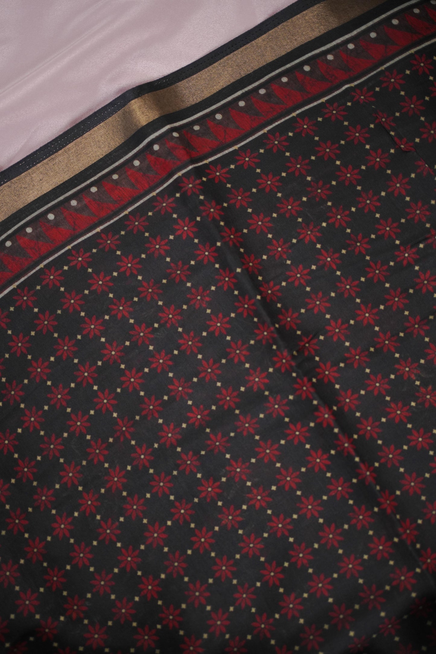 Handcrafted Floral Printed Brown Cotton Silk Saree (SAR-1126)