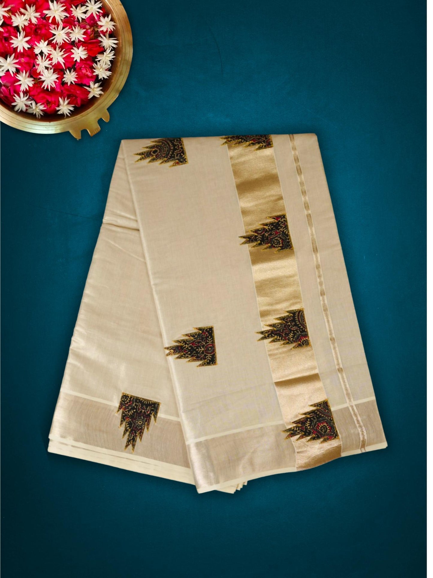 Traditional kasavu saree with ajrakh design(SAR-234)