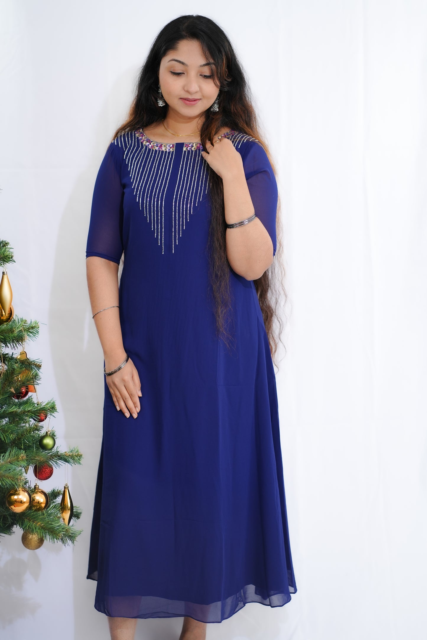 Georgette Kurti in blue shade - (Fst-617)