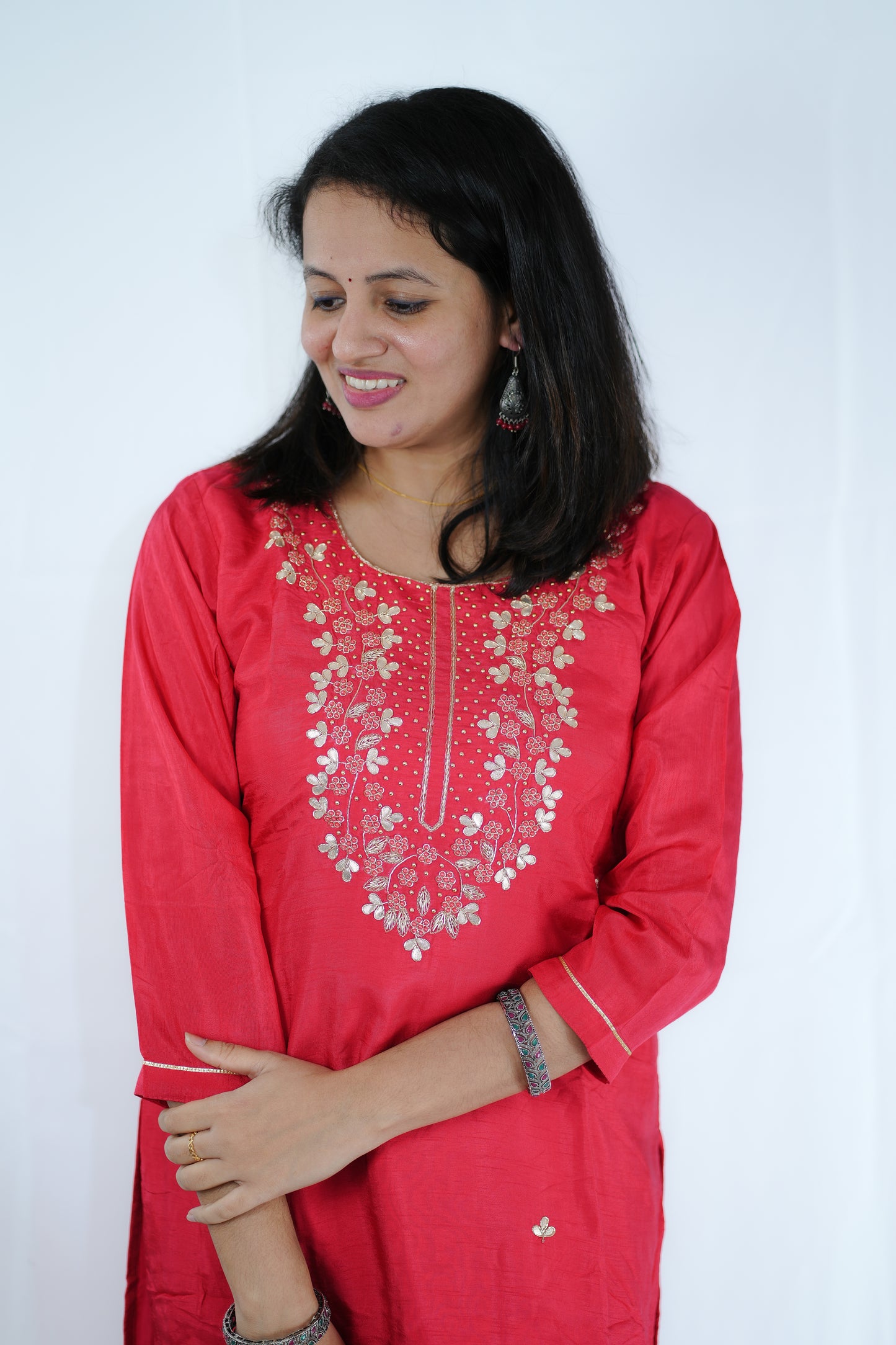 Dola Silk Kurti Set with handwork - (Ksh632)