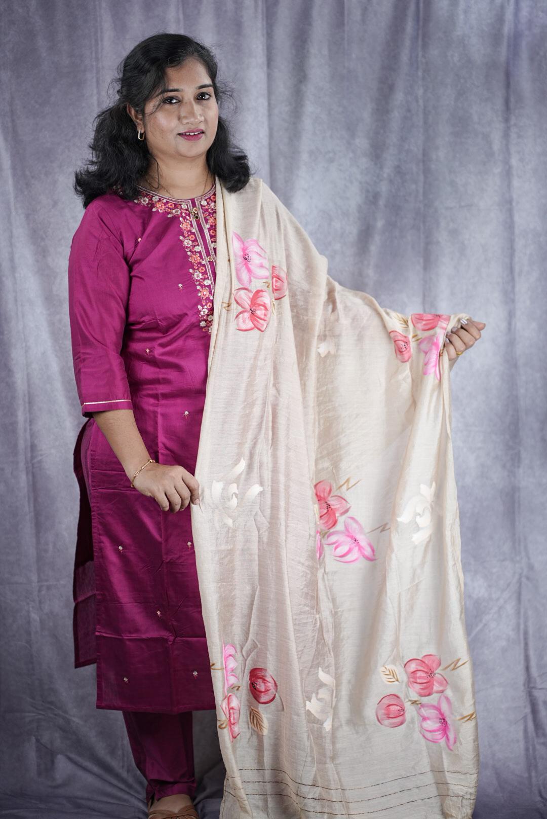 Stunning Roman silk Kurti set with floral design(KSH-2017)