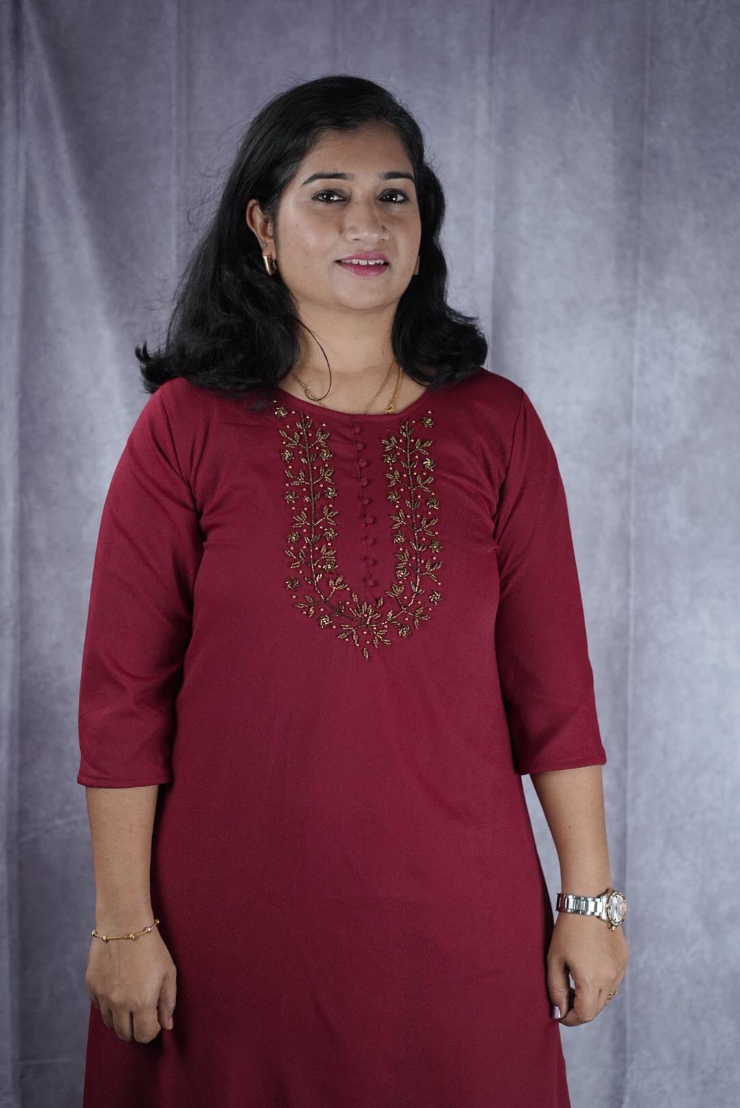 Georgette Kurti top in maroon colour(KER-2015)