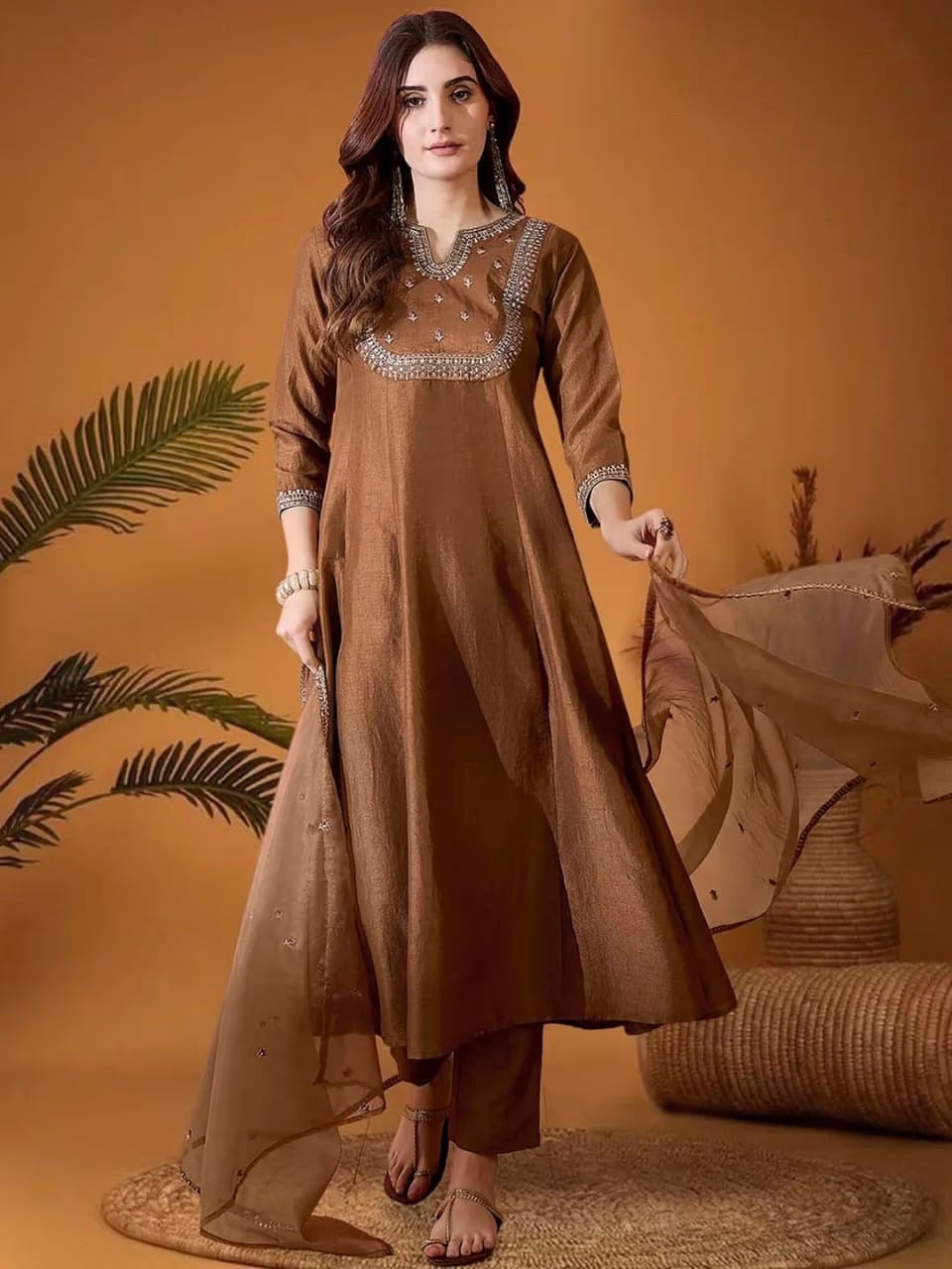Vichitra Silk Kurti Set with Organza Dupatta (JN-2015)