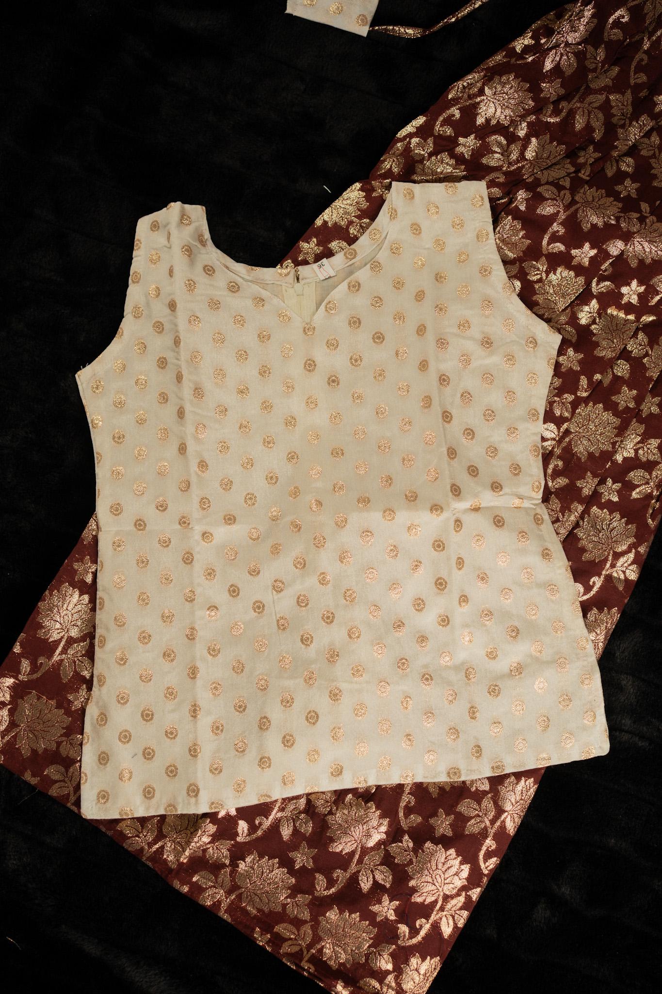 Girls Pavada Blouse set - Vichitra silk top & floral print skirt for festivals (KCW127)