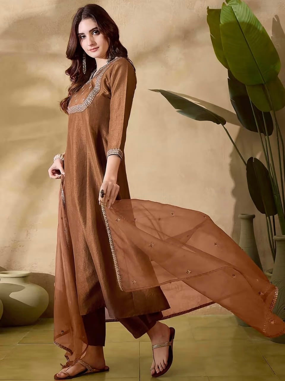 Vichitra Silk Kurti Set with Organza Dupatta (JN-2015)