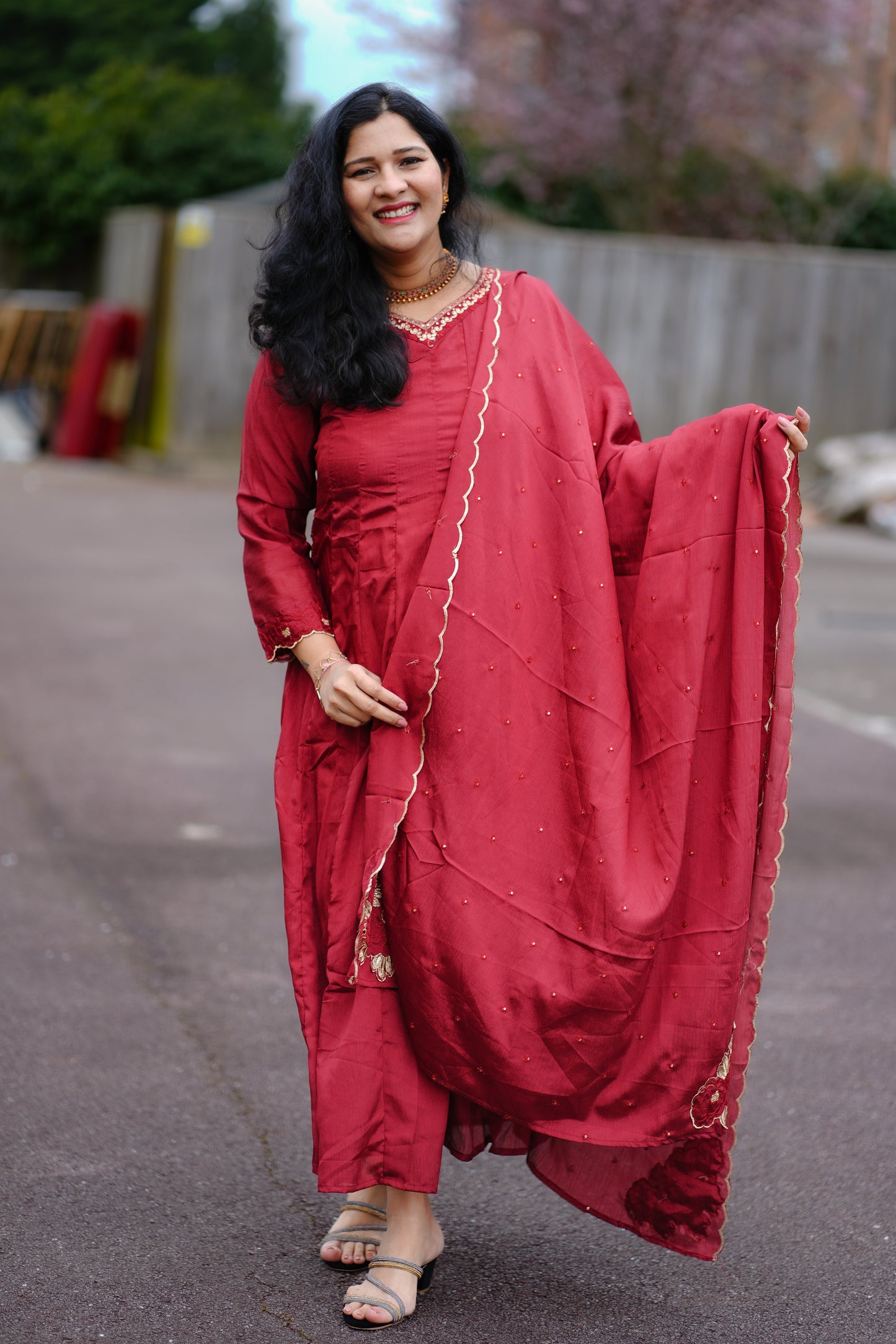 Beautiful semi silk Kurti with dupatta with unstiched bottom (KER708)