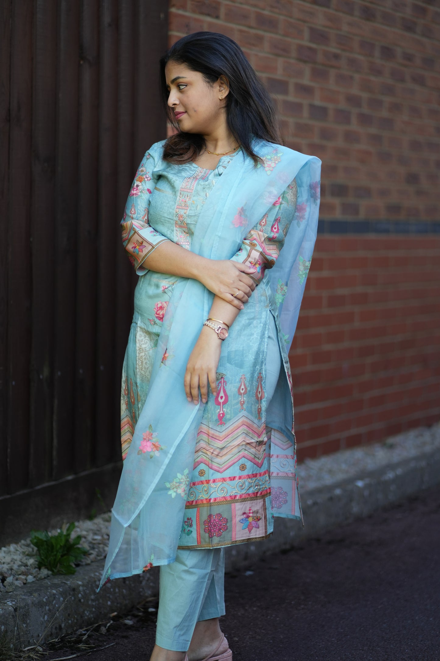 Roman silk kurti set in shade of teal green (Kur-594)