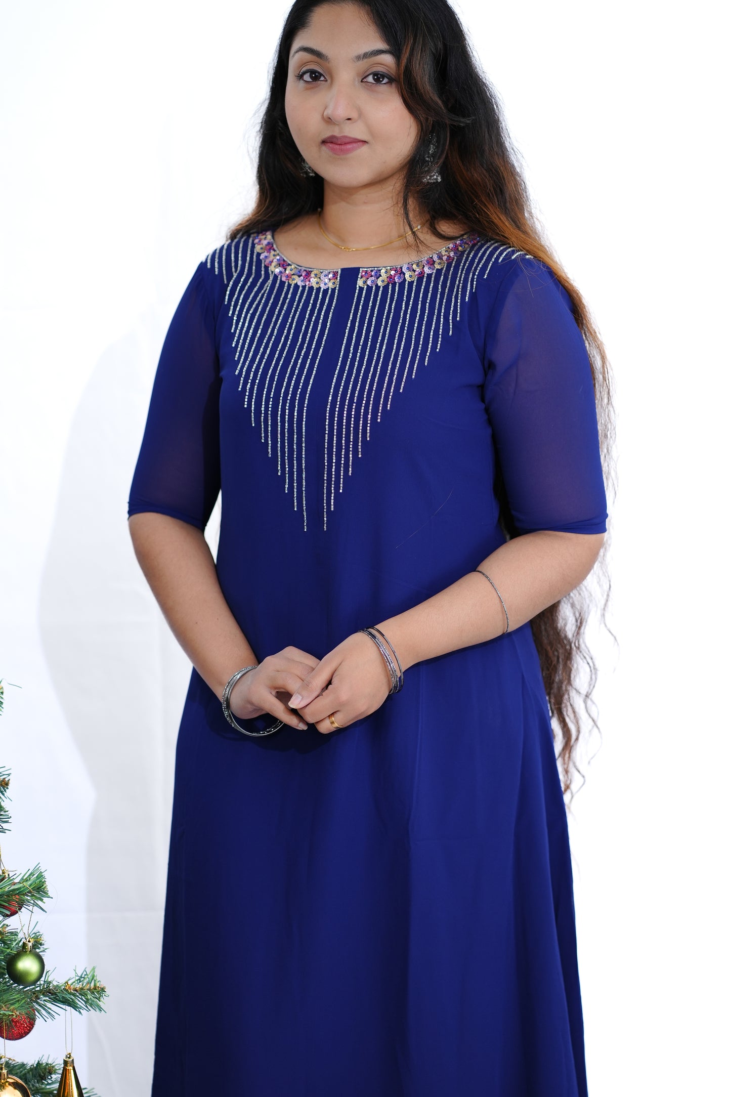 Georgette Kurti in blue shade - (Fst-617)