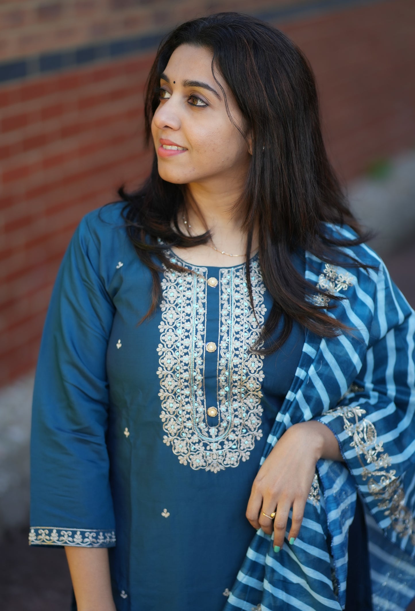 Roman Silk Kurti Set with lehariya dupatta - (Kur532)