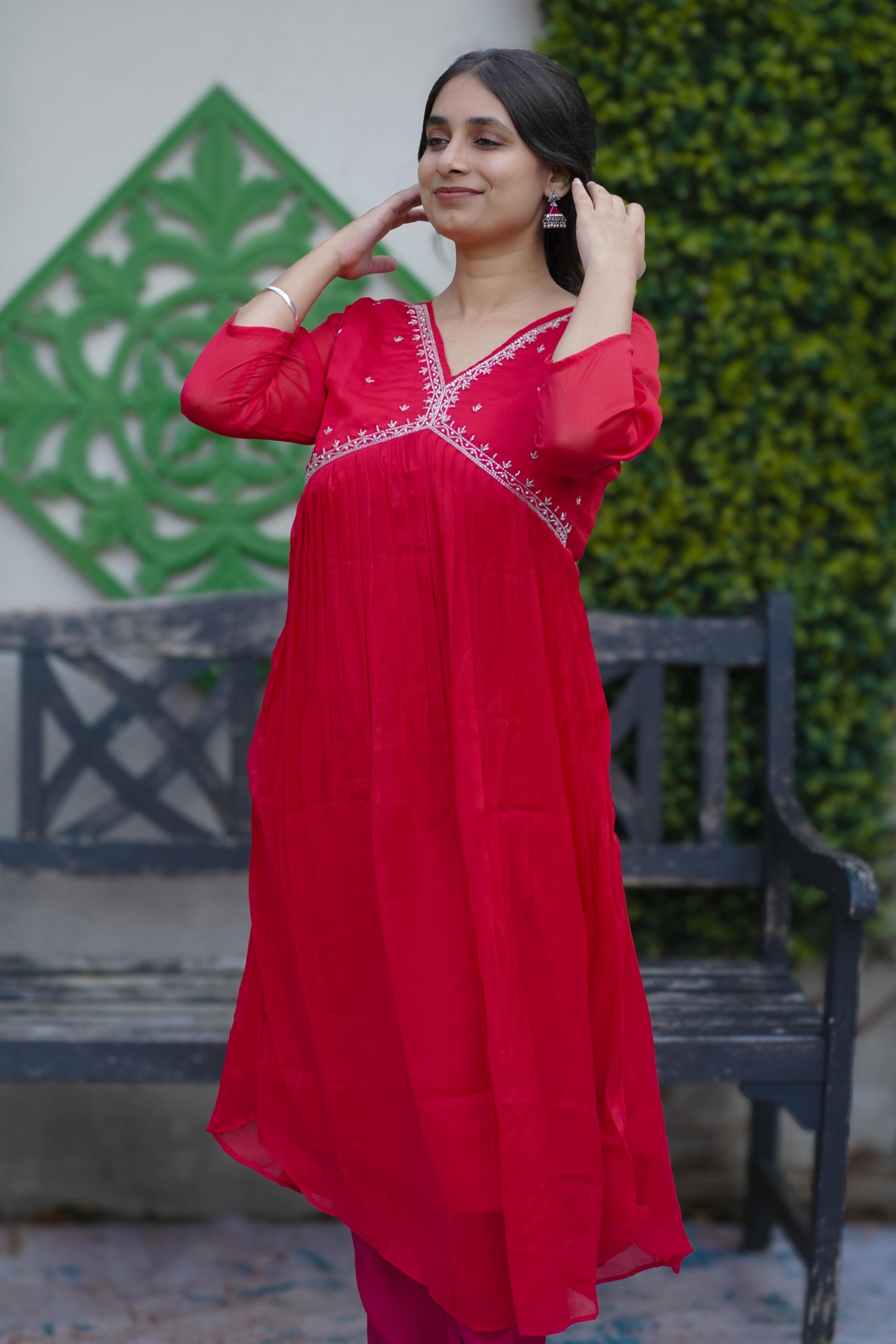 Georgette Kurti Top in Shade of Red(KER-1133)