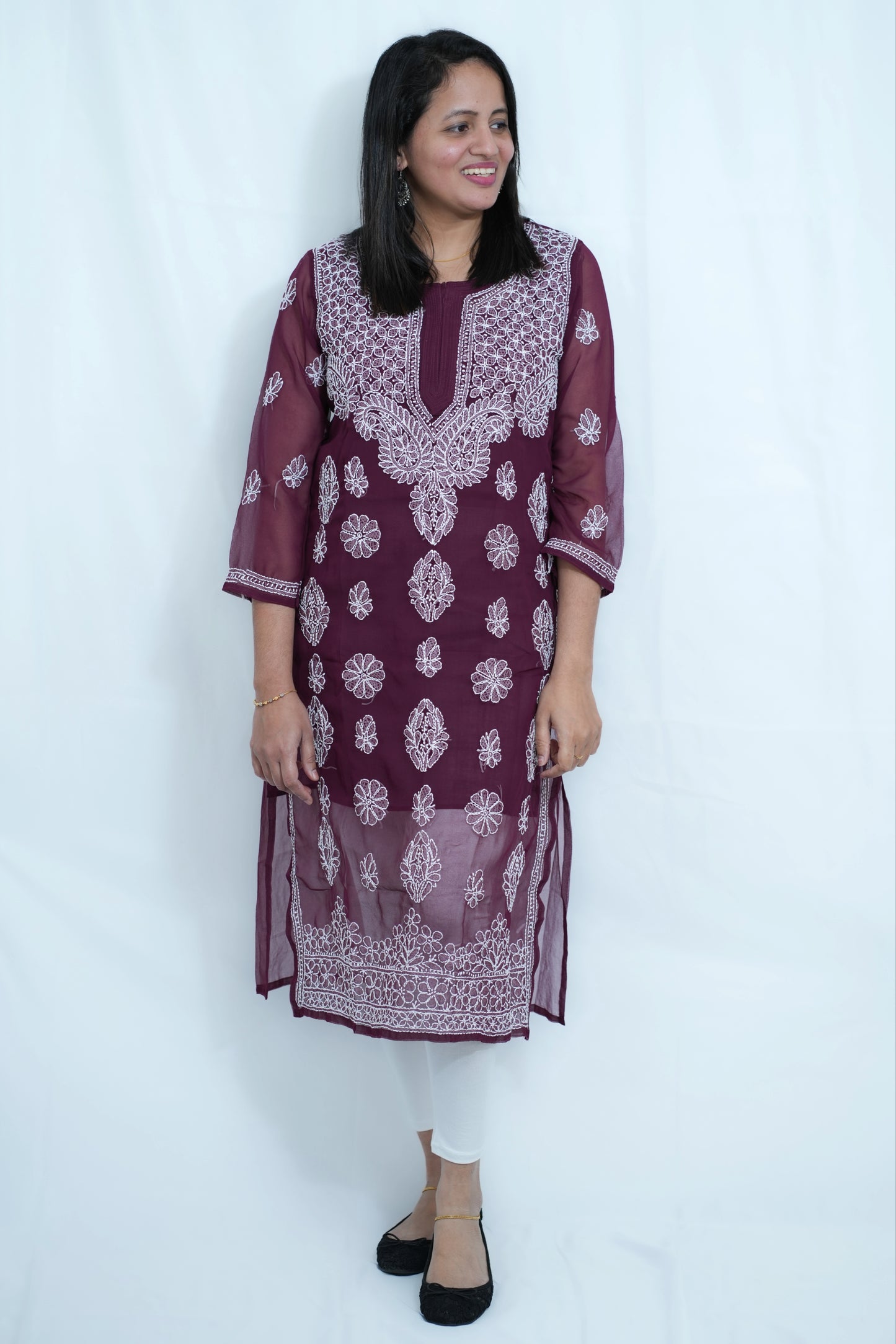 Beautiful georgette Kurti with embroidery (KER-1100)