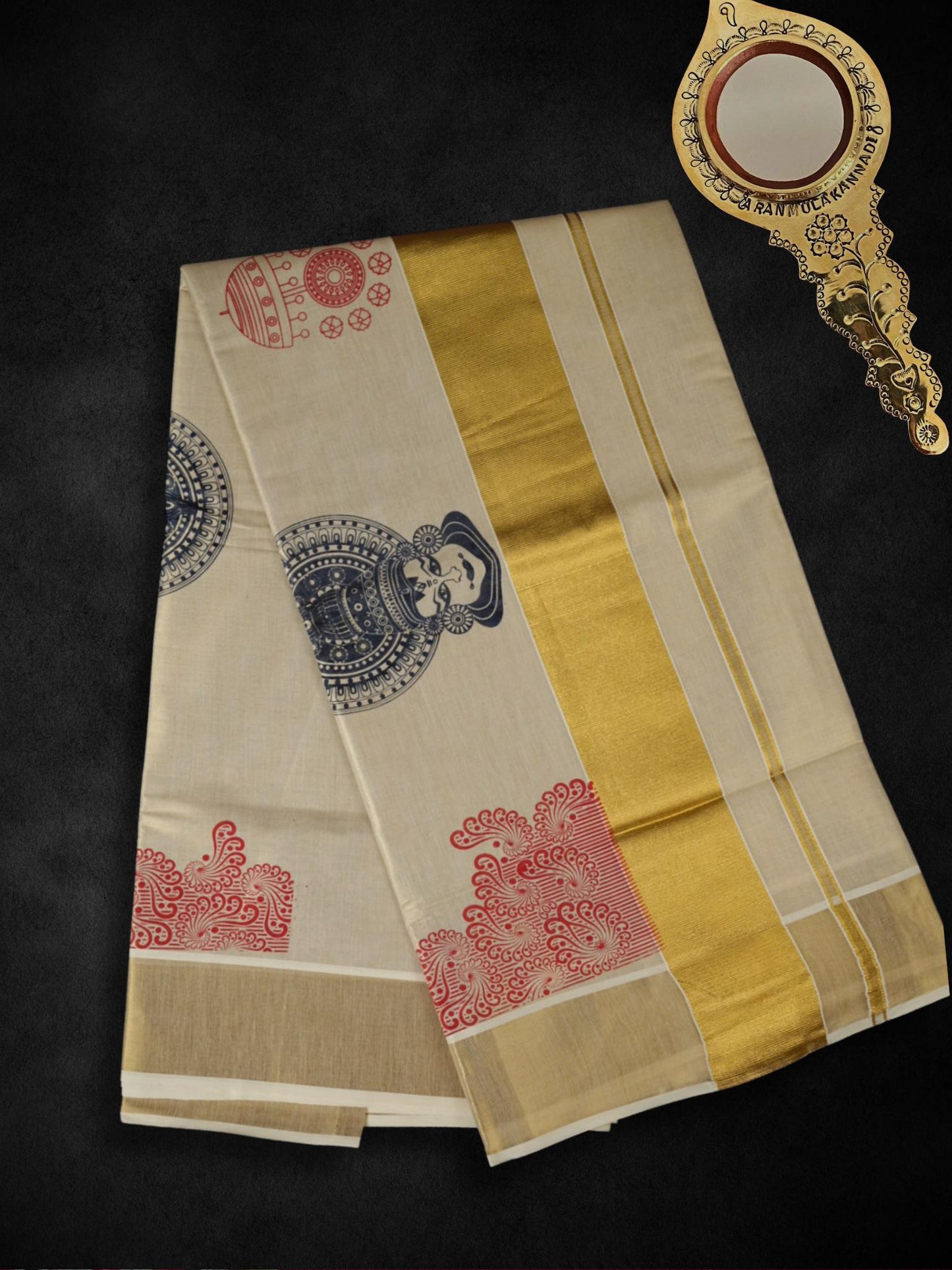 Tissue kasavu saree with kathakali design(SAR-245)