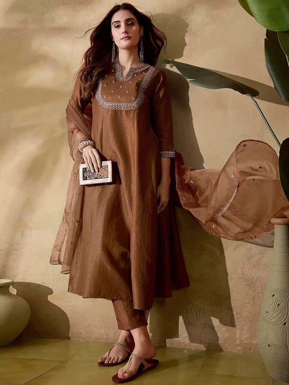 Vichitra Silk Kurti Set with Organza Dupatta (JN-2015)