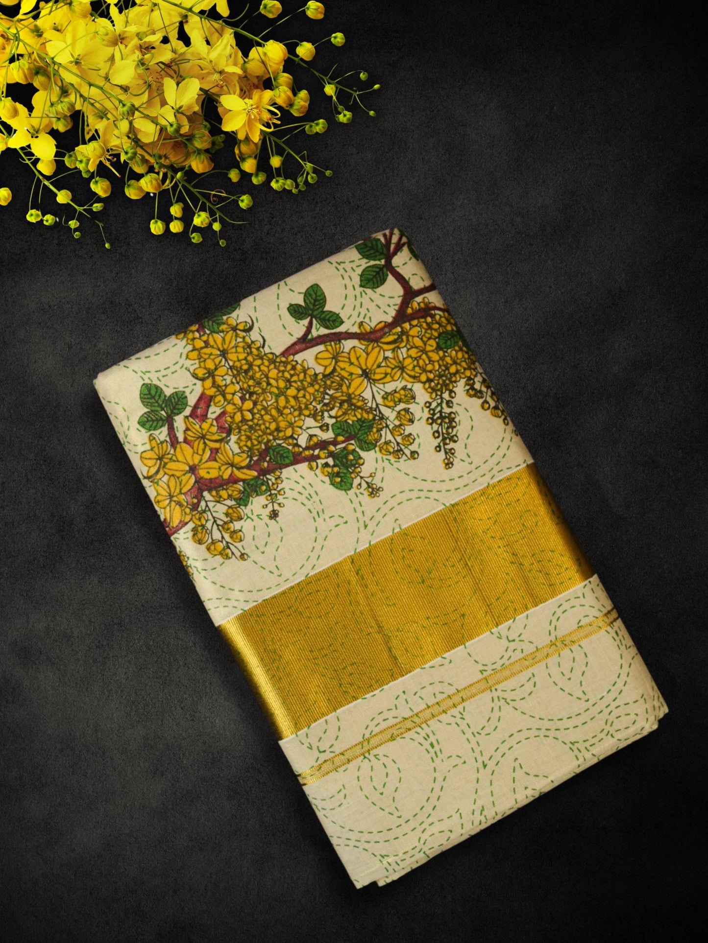 Soft tissue kasavu saree with konna flower(SAR-239)