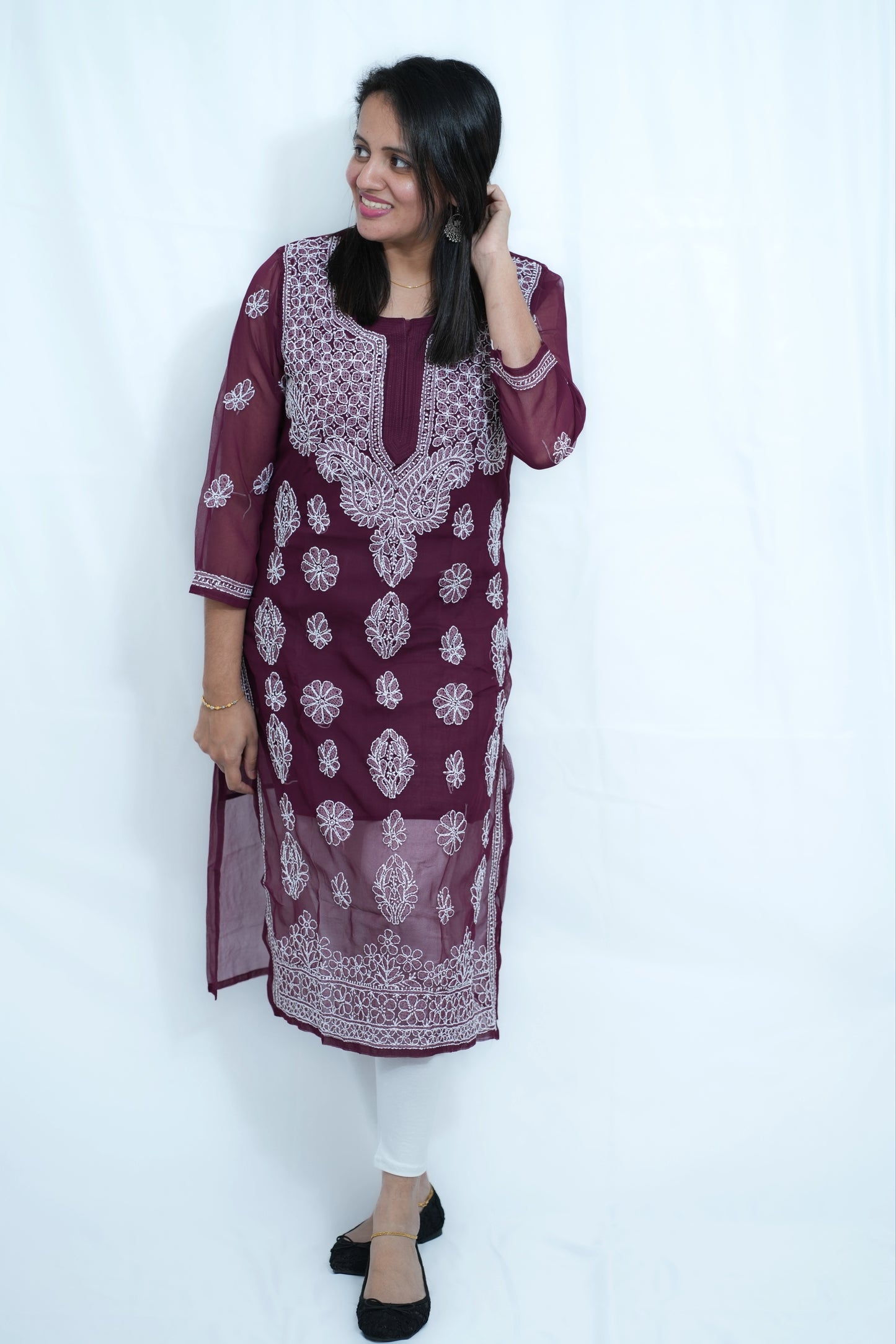 Beautiful georgette Kurti with embroidery (KER-1100)