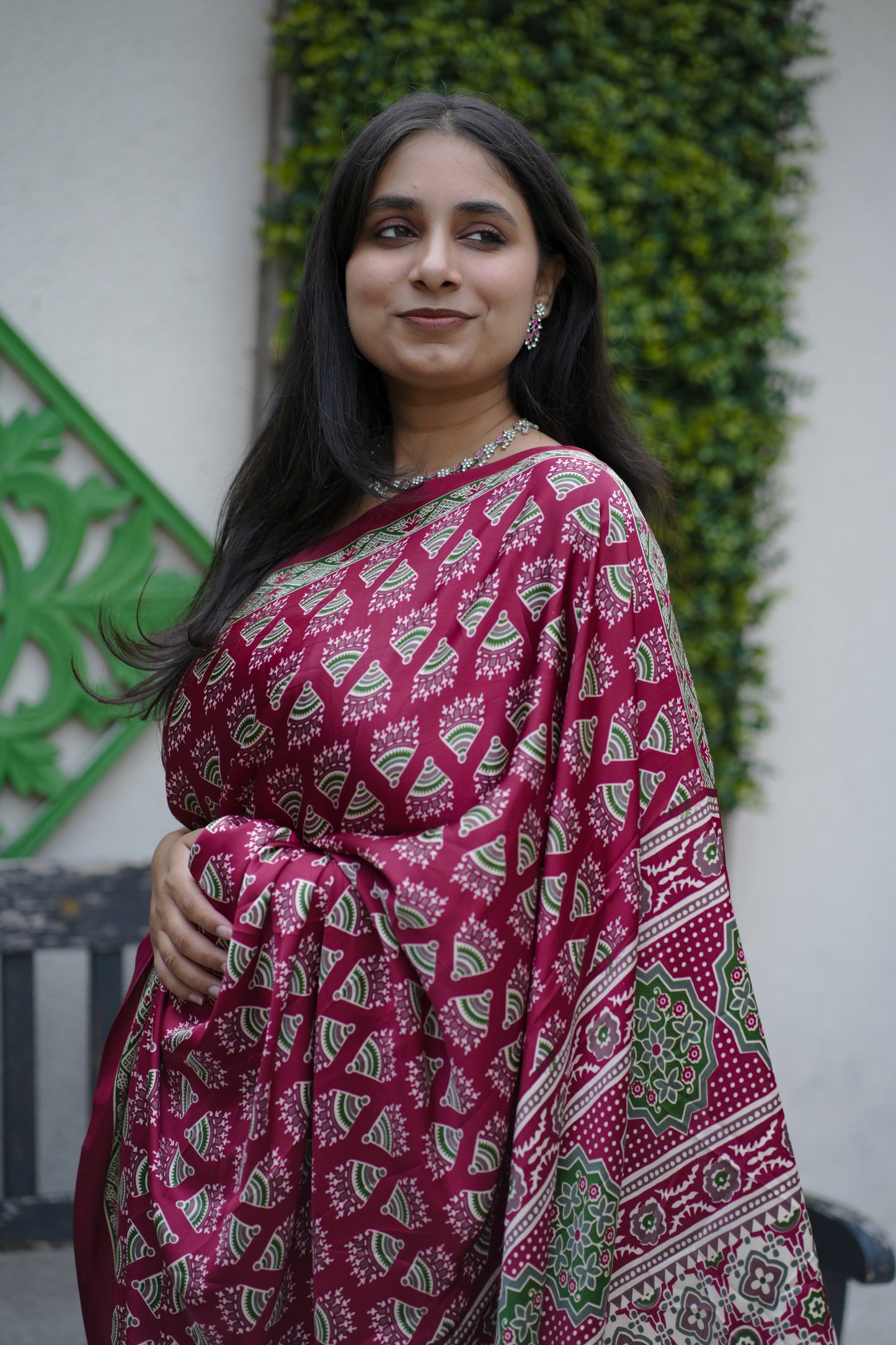 Maroon Handblock Printed Modal Silk Saree (SAR-1135)
