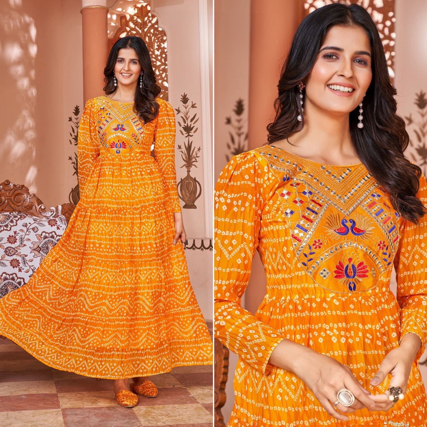 Bhandani Georgette long frill layered gown (JN-1011)