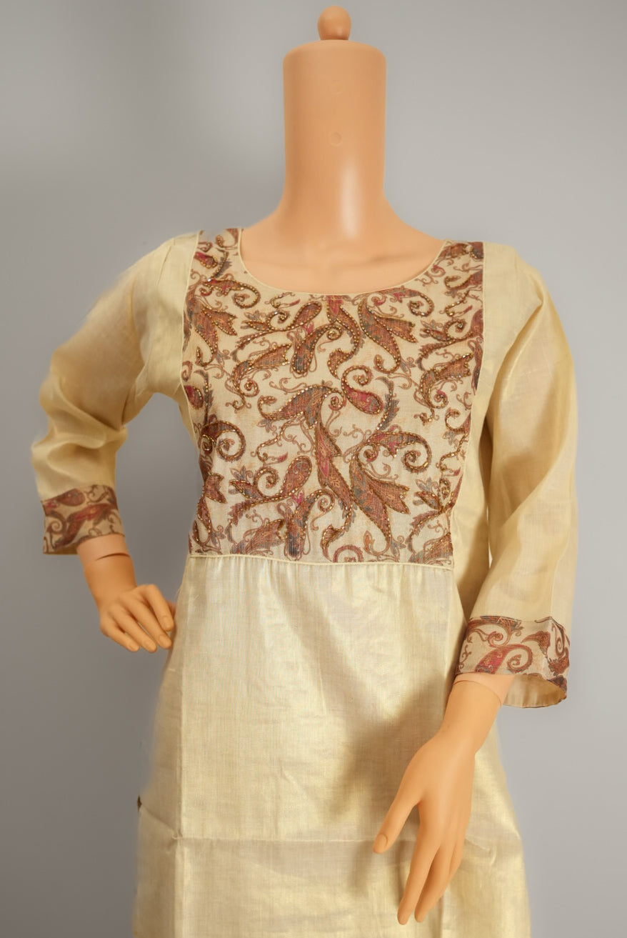 Beautiful Kasavu salwar with embroidery (KER1060)
