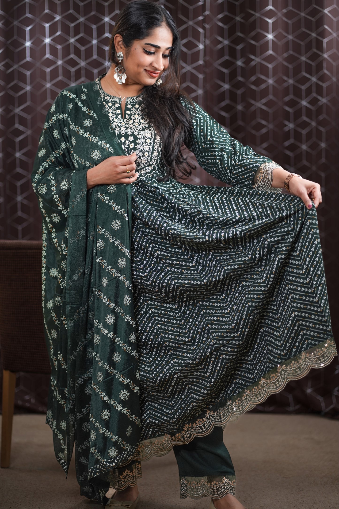Anarkali Kurti in bottle green shade (KSH-1013)