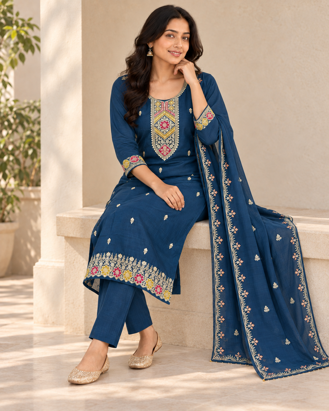 Royal Blue Embroidered Salwar Suit with Dupatta