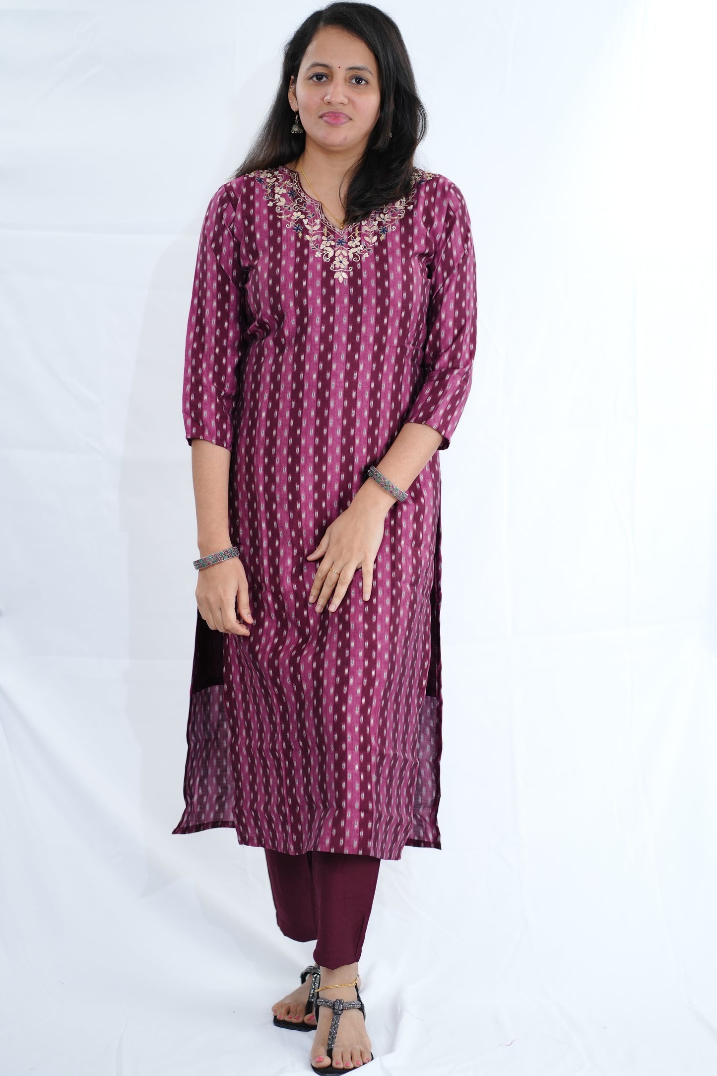 Muslin kurti set with pittan work - (Ksh-676)