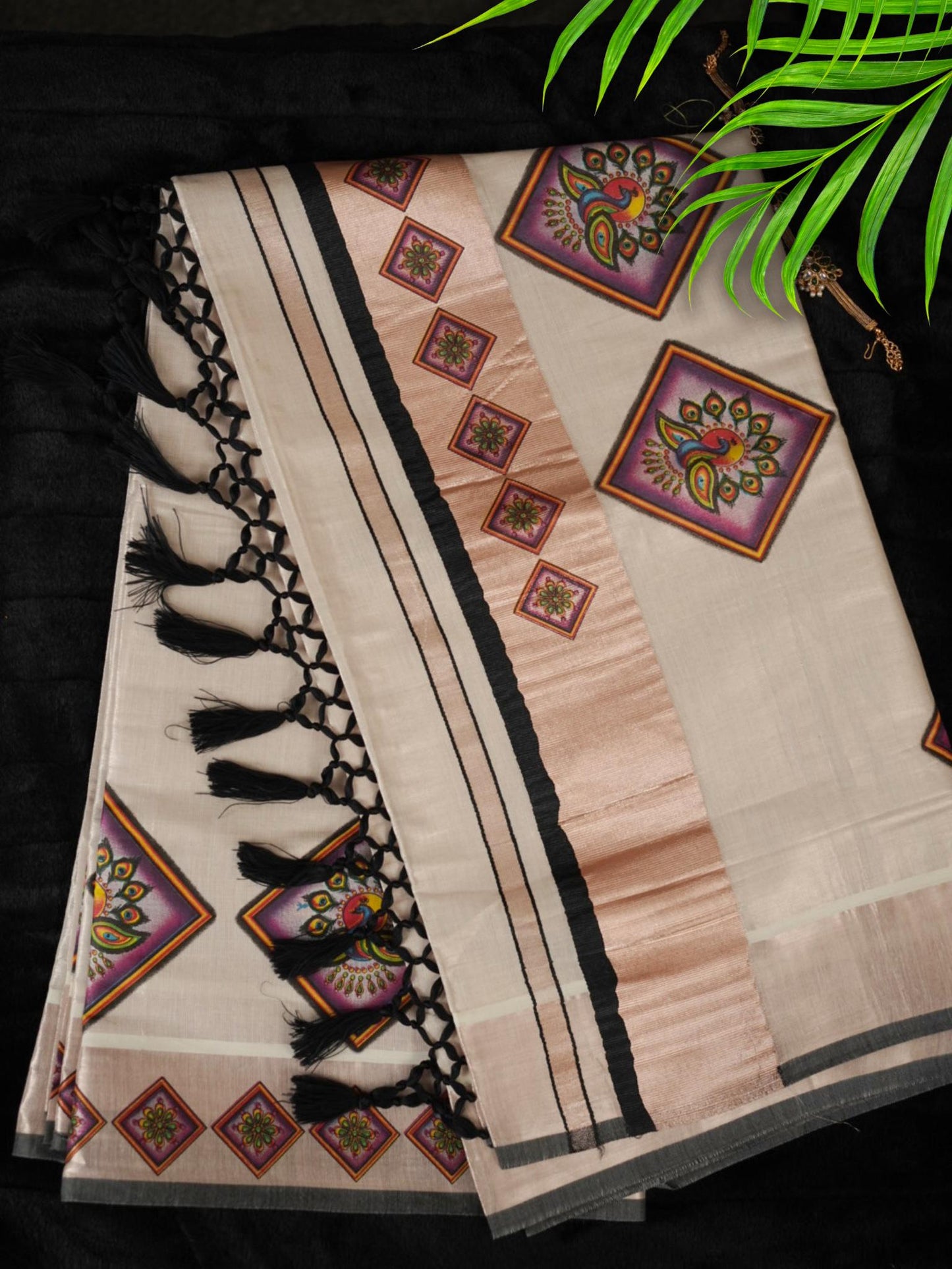 Rose gold tissue kasavu saree(SAR-247)