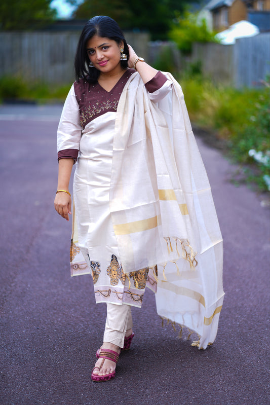 Tissue Kasavu Churidhar (KER-1050)