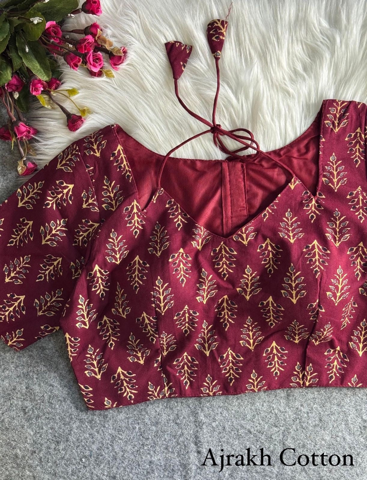 Ajrakh halter neck blouse Maroon(Code:B36)