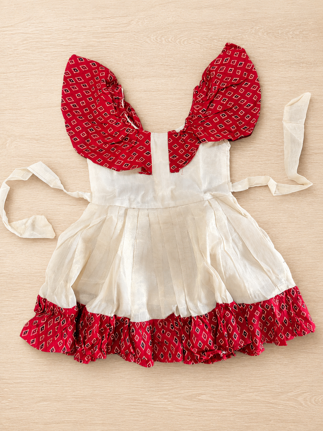 Girls Tissue Party Frock | Cream & Red Festive Dress (0–4 Years)
(KCW134)