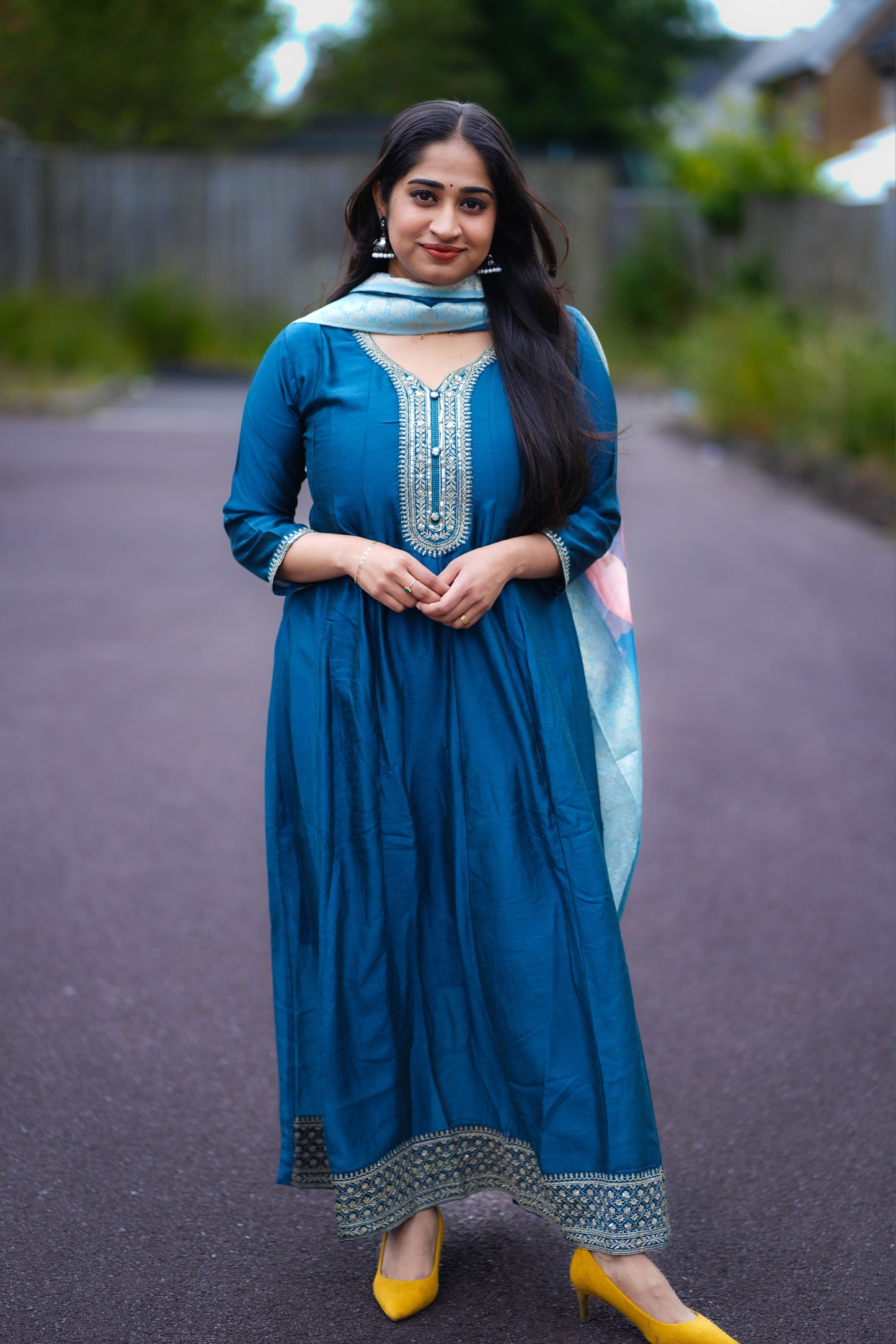 Anarkali style Kurti set in royal blue (KSH1004)