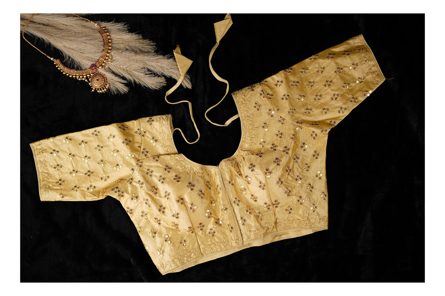 Blouse in golden colour and sequence work(Code:B8)