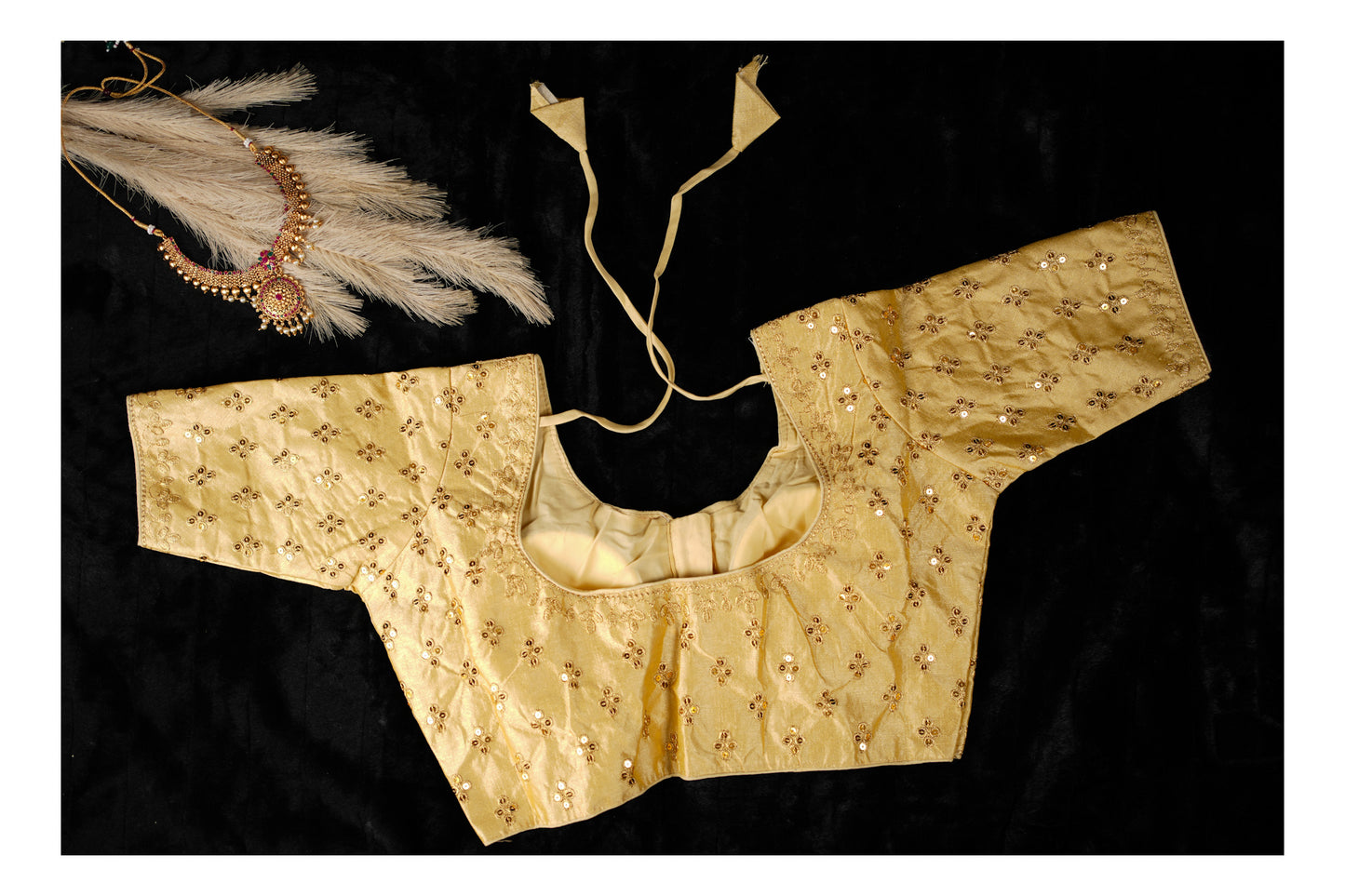 Blouse in golden colour and sequence work(Code:B8)
