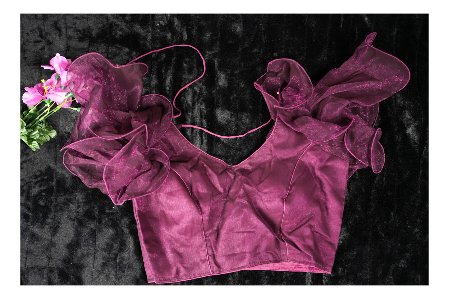 Blouse in wine colour and puff sleeves (Code:B9)