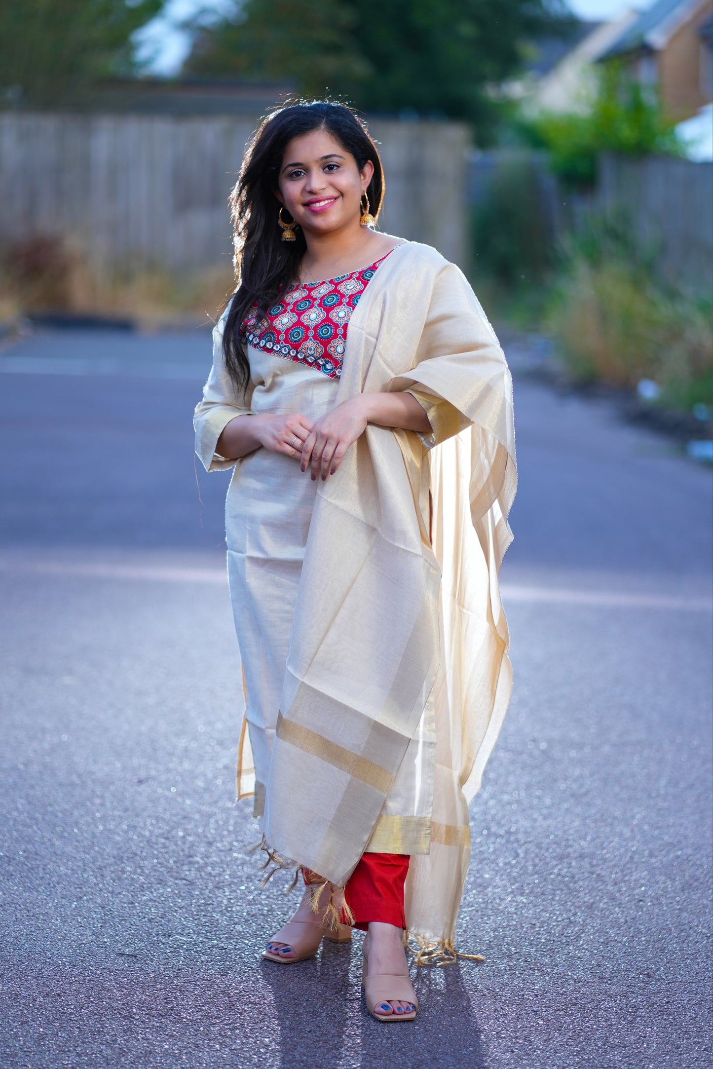 Kasavu Kurti set with mirror work( KER1016)